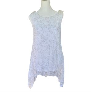 Giusy 100% Silk Floral Sleeveless Long TunicTop White Women's Large
